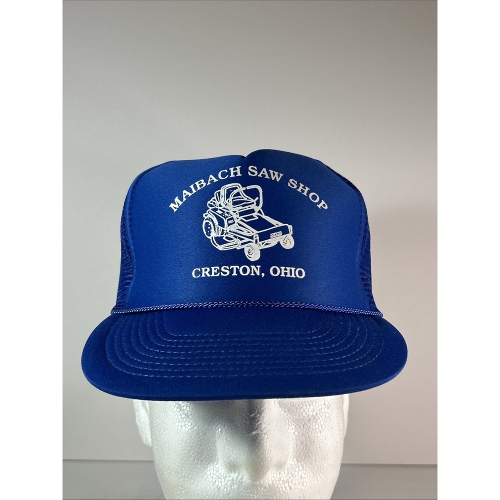 Vintage Maibach Saw Shop Cap Hat Snap Back Trucker Mesh Rope Brim Creston OH